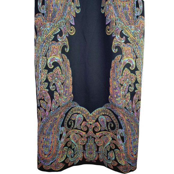 Carmen Marc Valvo, Paisley V-Neck & Back Scuba Shift Dress w/ Exposed Zipper, S - Picture 4 of 9